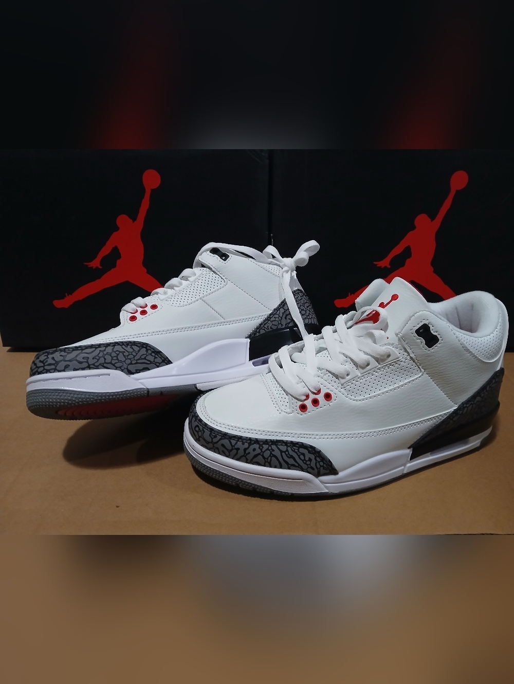 White/Black/Red Athletic Shoes - Retro 3 Style